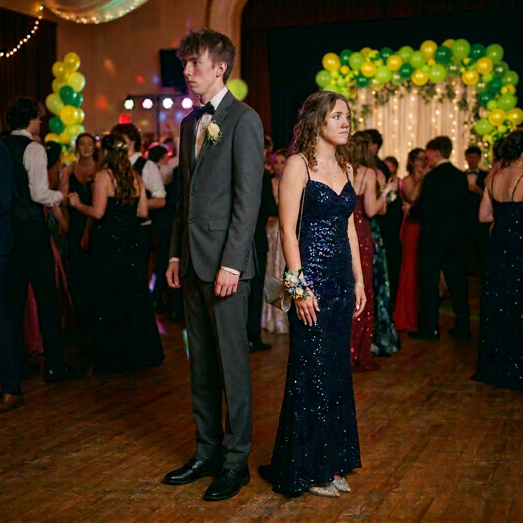 Prom night portrait celebrating 2024 Couple posing at Prom Night 2024 in formal attire